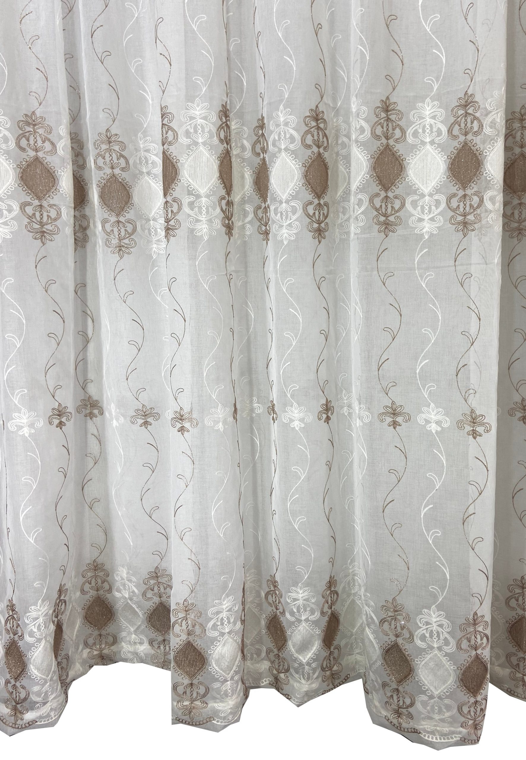 Readymade Curtain Linen Embroidered Voile 20335 Fawn Voil Centre