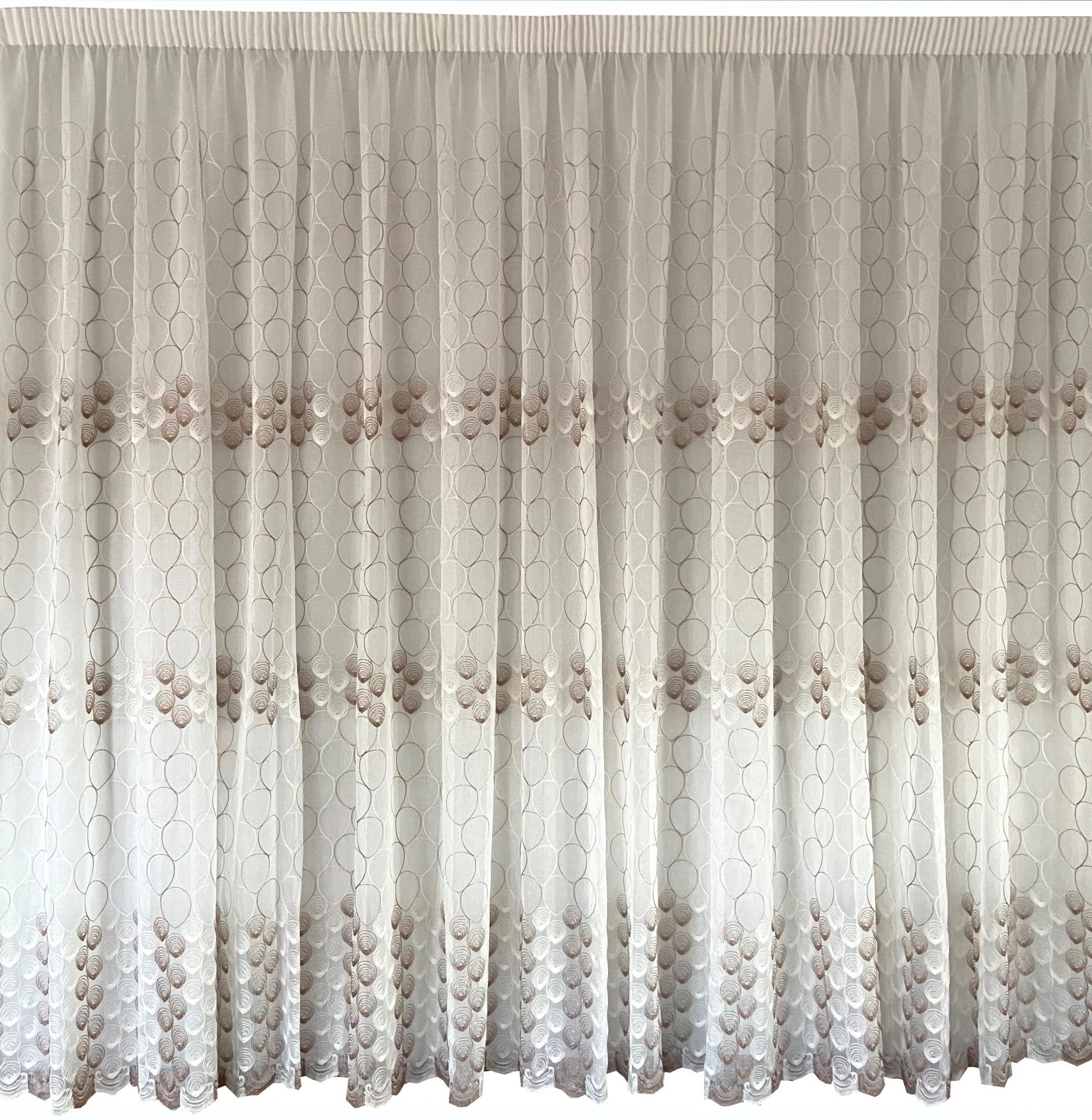 Readymade Curtain Linen Embroidered Voile 20335 Fawn Voil Centre
