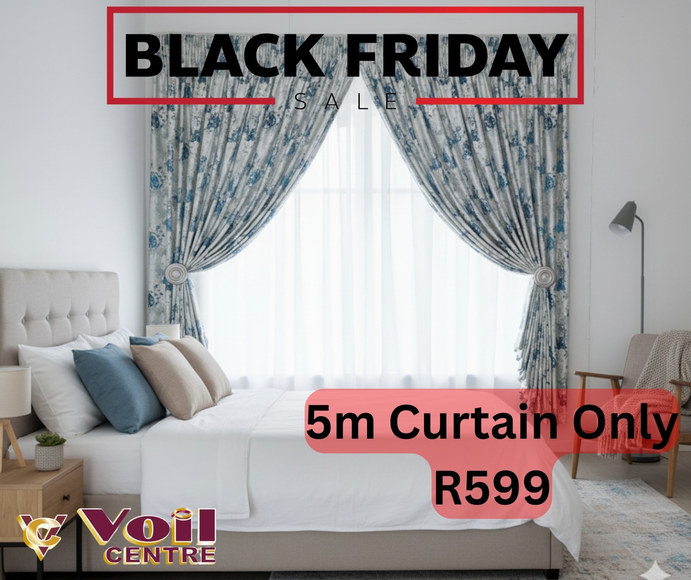 New York Blue with Plain Linen Voile White