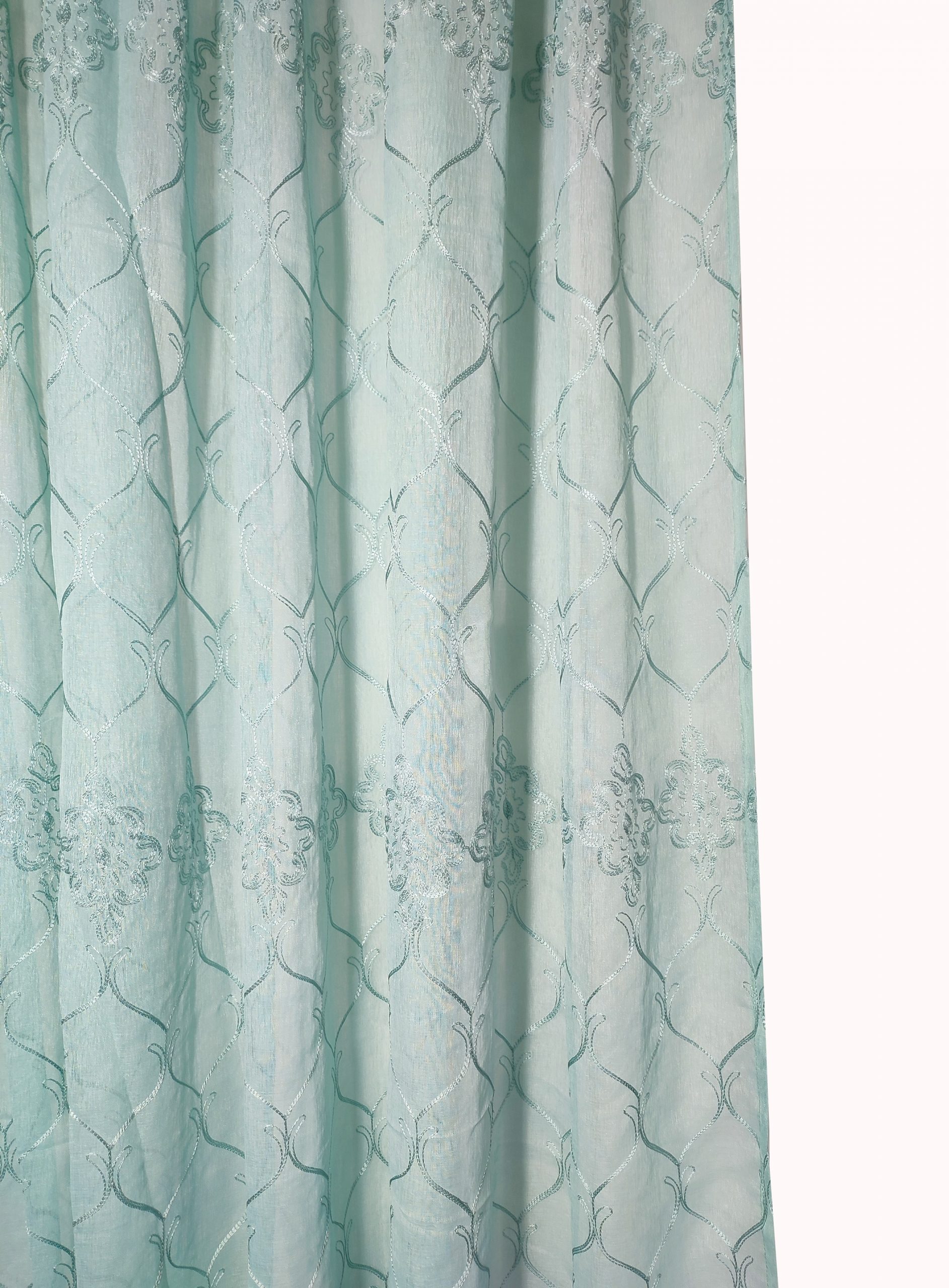 5m MH Embroidered Linen Voile Turquoise 3 String Tape Voil Centre