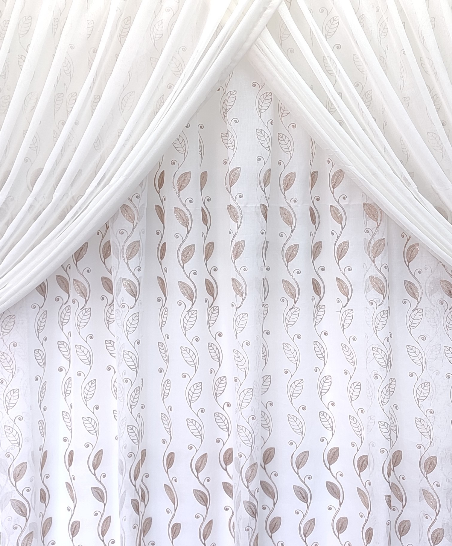 Pirates 1805 Fawn Embroidered +Plain Linen Voile Front Voil Centre