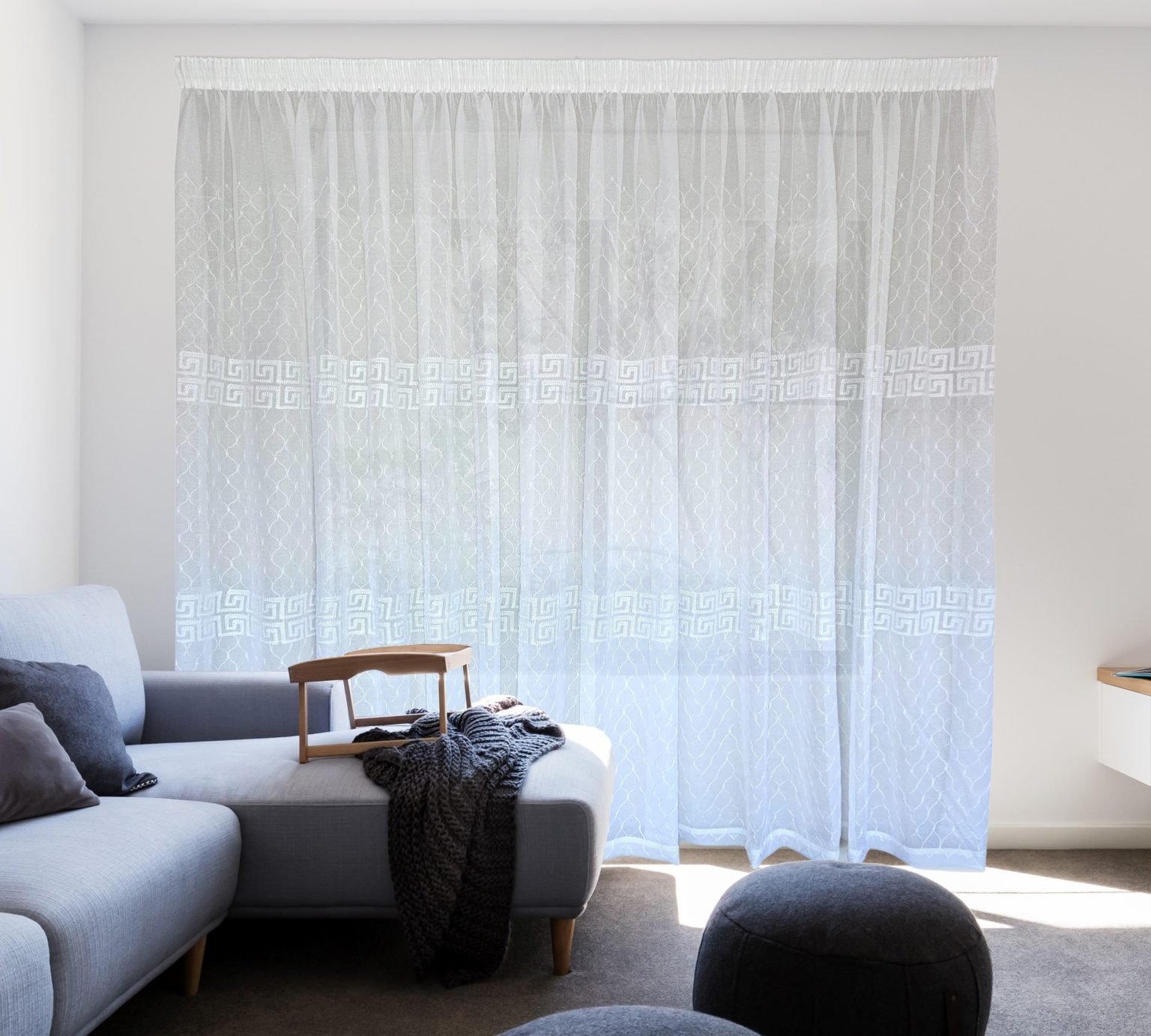 Embroidered Linen Voile YSL White Modern Design Voil Centre