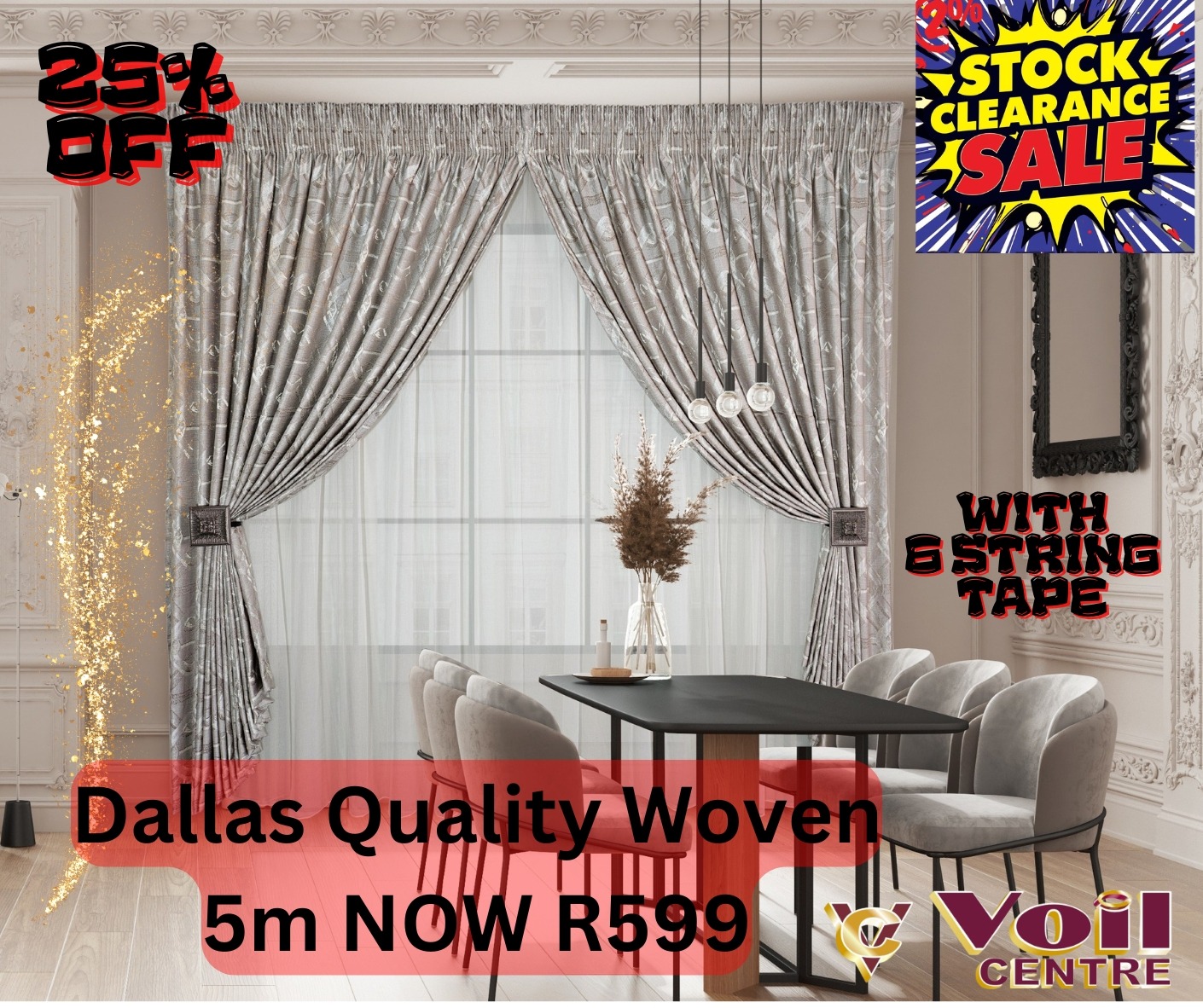Dallas Quality Woven Curtain - Double Tape - Plain Linen Voile Optional