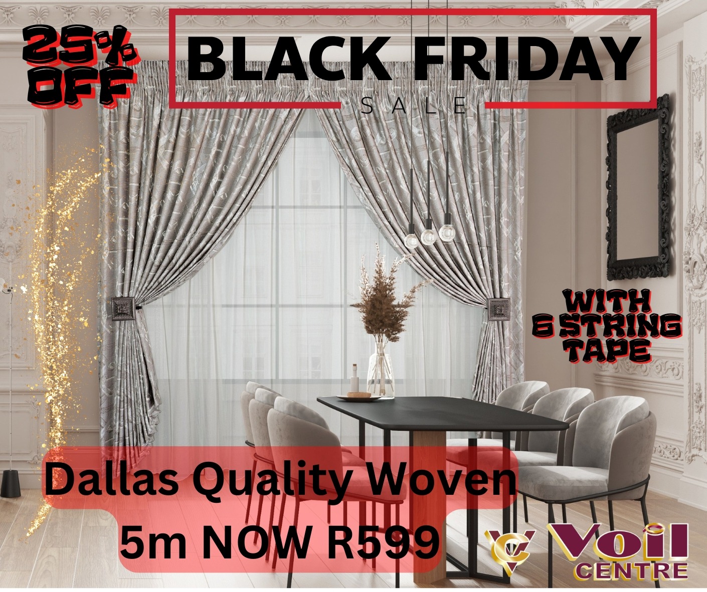 Dallas Quality Woven Curtain - Double Tape - Plain Linen Voile Optional