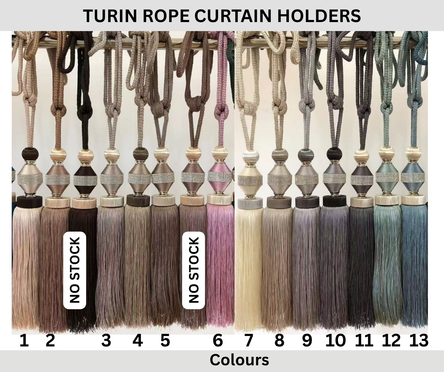 Turin Rope Curtain Holders - Sold as a Pair - 13 Colours