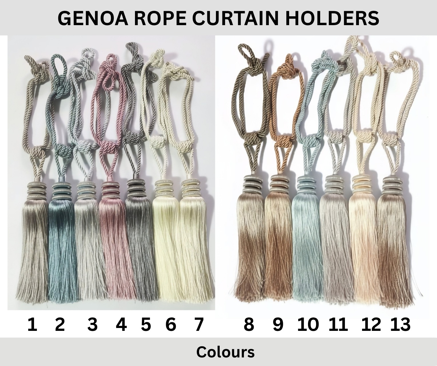 Genoa Rope Curtain Holders - Sold as a Pair - 13 Colours