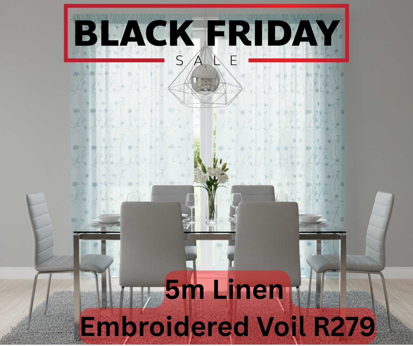 5m MH Linen Embroidered Voile Blue - Readymade