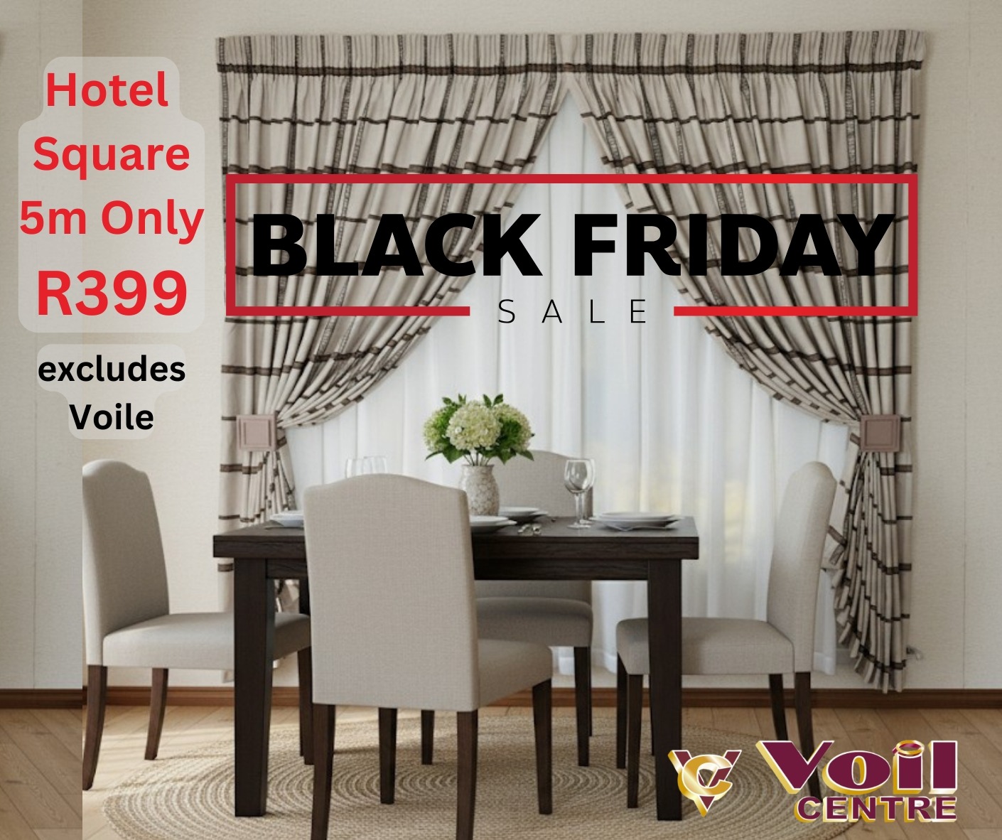 5m Hotel Square - Double Tape - 2 Panel Curtain