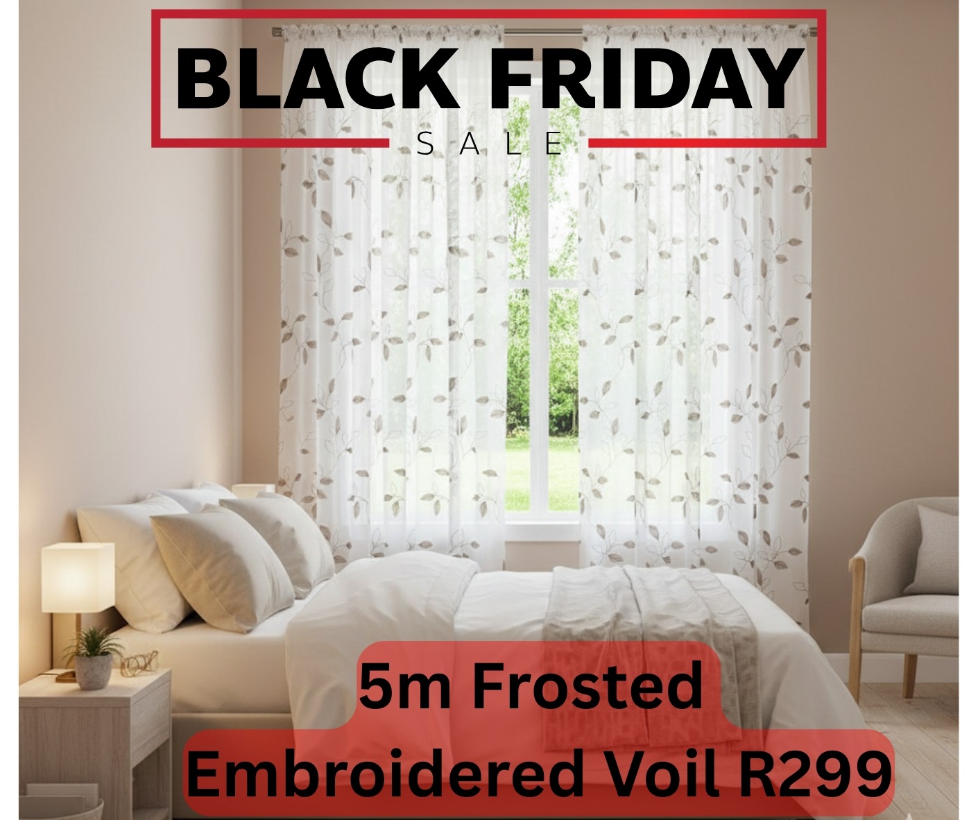 Frosted Embroidered Leave Voile Cream/Brown - Readymade