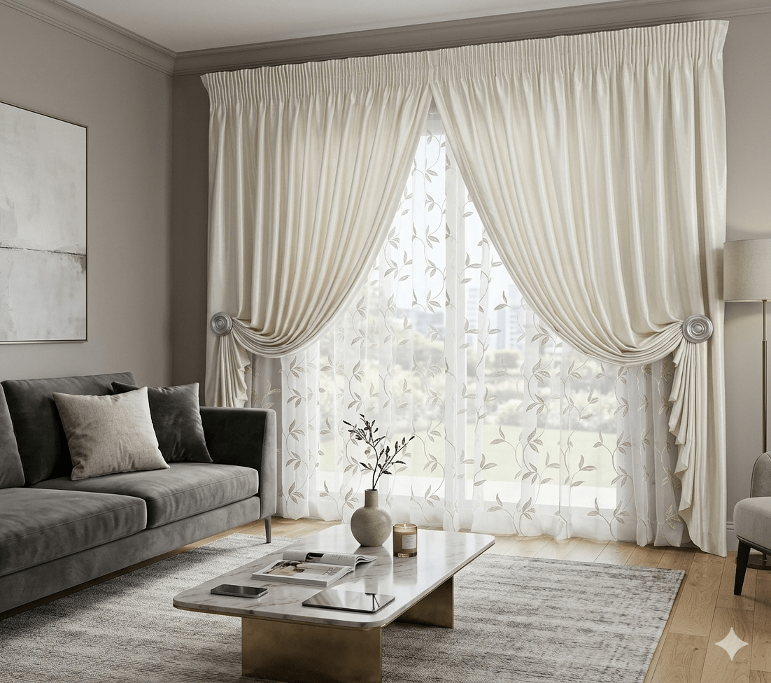 Marble22 Woven Curtain - Double Tape optional Embroidered Linen Voile